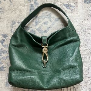 Dooney Bourke Shoulder Bag Green Pebbled Leather Gold Tone Clasp Satchel
